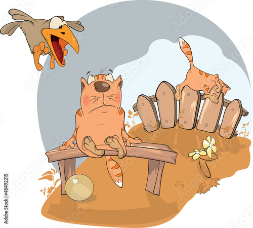 Vector: Cat and a raven. Cartoon Cat and a raven. Cartoon