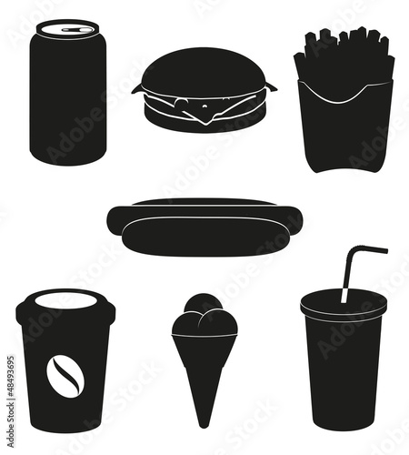 Vector: set icons of fast food black silhouette vector illustration set icons of fast food black silhouette vector illustration