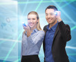 man and woman with flashlights