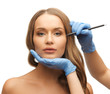 woman face and beautician hands
