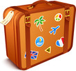 Vector traveller's brown vintage leather suitcase with stickers