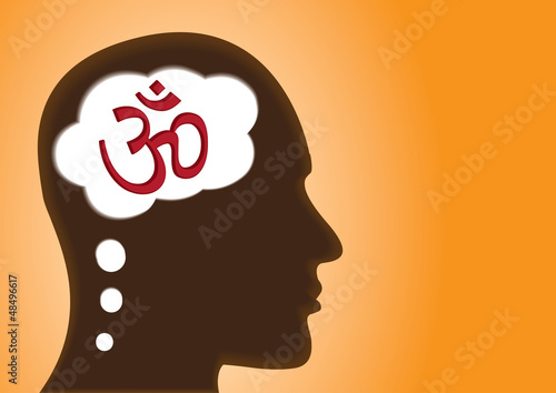 Vector: Thinking Head - Religious Person, Aum, om, hindu or meditation Thinking Head - Religious Person, Aum, om, hindu or meditation