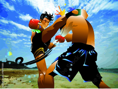 Illustration: muai thai action muai thai action