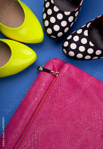 Photo: Colorful high heels and sneakskin print bag Colorful high heels and sneakskin print bag