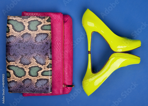 Photo: Colorful fashion accessories and neon high heels Colorful fashion accessories and neon high heels
