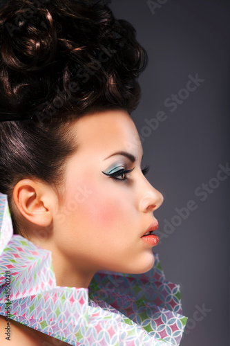 Photo: Renaissance. Woman with Frill - Bright Hairstyle and Make Up Renaissance. Woman with Frill - Bright Hairstyle and Make Up