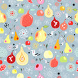 Seamless bright pattern with apples and pears
