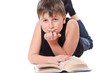 boy reading a book on white background