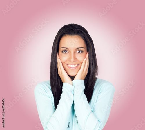 Photo: Young Girl with Hands in Head Young Girl with Hands in Head