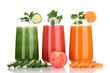 Fresh vegetable juices isolated on white