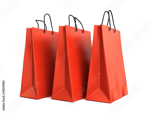 Illustration: 3d render of red shopping bags 3d render of red shopping bags