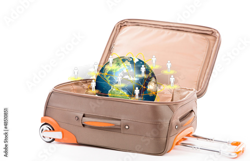 Photo: Suitcase and earth isolated on a white background (Elements of Suitcase and earth isolated on a white background (Elements of