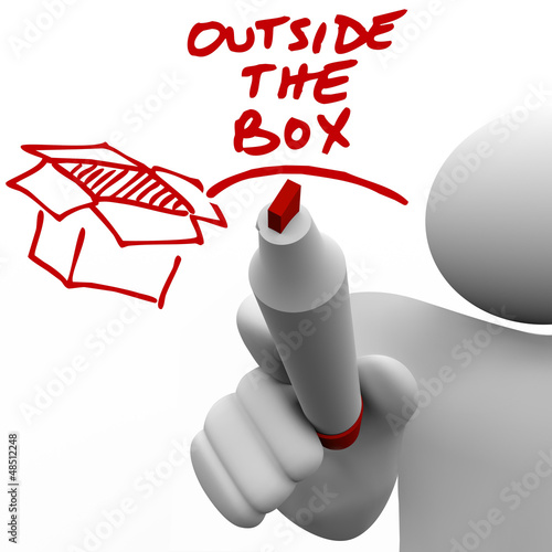 Illustration: Outside the Box Man Writing Words Marker Outside the Box Man Writing Words Marker