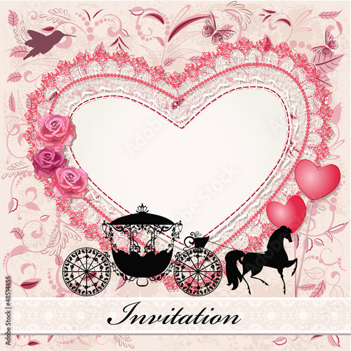 Vector: Valentine's card with a horse and carriage Valentine's card with a horse and carriage