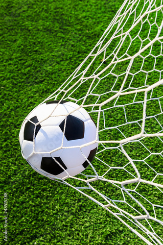 Photo: soccer ball in goal net soccer ball in goal net
