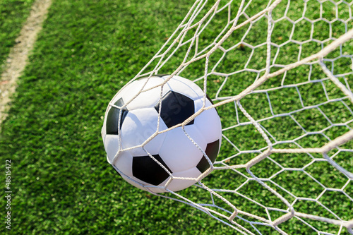 Photo: soccer ball in goal net soccer ball in goal net