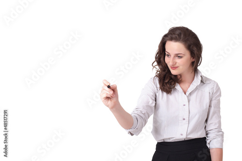 Photo: Young woman drawing on wihteboard Young woman drawing on wihteboard