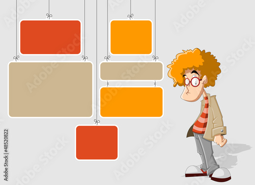Vector: Colorful template with cartoon redhead man Colorful template with cartoon redhead man