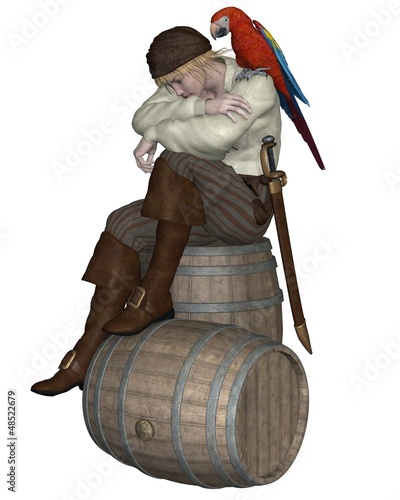 Illustration: Young Pirate Sitting on a Barrel Young Pirate Sitting on a Barrel