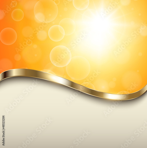 Vector: Abstract orange background with gold wave Abstract orange background with gold wave