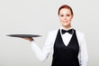 pretty waitress with an empty tray