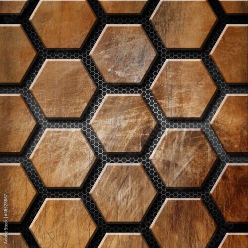 Illustration: Brown Grunge Background with Hexagons Brown Grunge Background with Hexagons