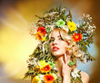 Woman  with flower hairstyle.