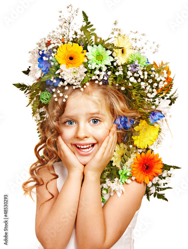 Photo: Child with gift box and flower. Child with gift box and flower.