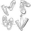 Set of four pairs of sneakers in different positions