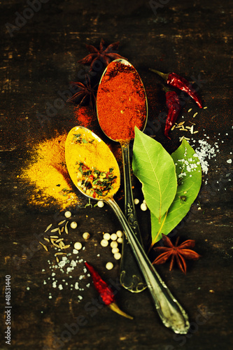 Photo: spices on a wooden board spices on a wooden board