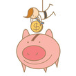 cartoon character of  man hanging to save money