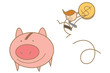 cartoon character of  man jumping to save money