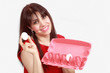 Photo: Smiling lady with egg and egg tray Smiling lady with egg and egg tray