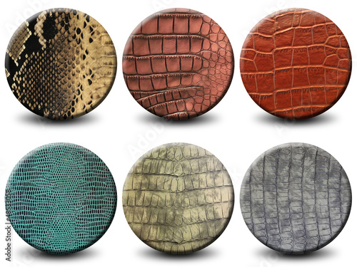 Illustration: 6 boutons texture peau de crocodile et serpent 6 boutons texture peau de crocodile et serpent