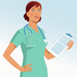 Portrait of a nurse with a stethoscope and a a chart