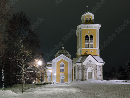 Photo: Kerimaki Church in winter night, Finland Kerimaki Church in winter night, Finland