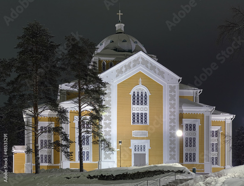 Photo: Kerimaki Church in winter night, Finland Kerimaki Church in winter night, Finland