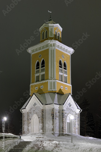 Photo: Belfry of the Kerimaki Church in winter night, Finland Belfry of the Kerimaki Church in winter night, Finland