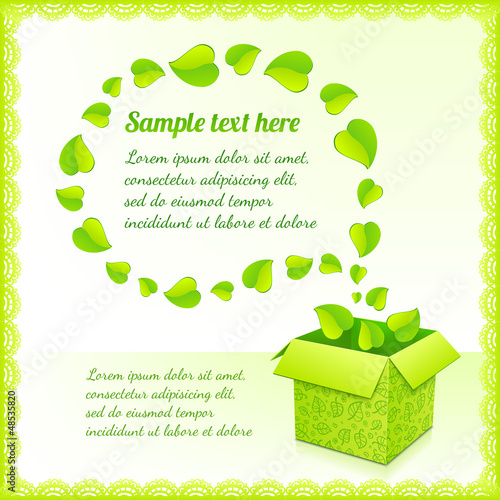 Vector: Text bubble made from foliage with green box of leaves Text bubble made from foliage with green box of leaves