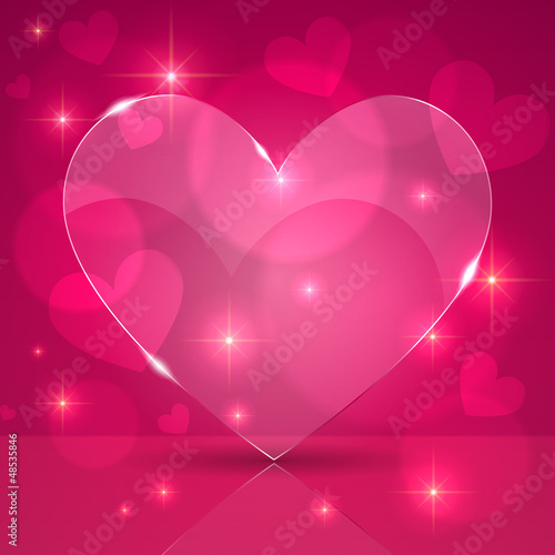 Vector: Pink thin shining glass heart on lights background Pink thin shining glass heart on lights background
