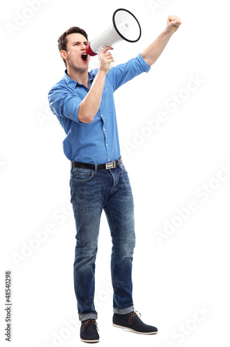 Photo: Man shouting through megaphone Man shouting through megaphone
