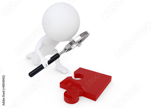 Illustration: 3d humanoid character looking a jigsaw 3d humanoid character looking a jigsaw