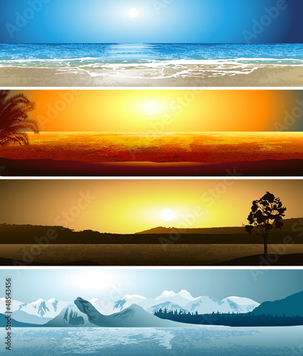 Vector: A series of illustrations of 4 geographical locations A series of illustrations of 4 geographical locations