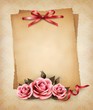 Retro background with beautiful pink rose and old paper. Vector