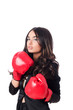 Young woman with boxing glove