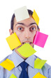 Man with lots of reminder notes