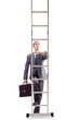 Businessman climbing the ladder isolated on white