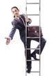 Businessman climbing the ladder isolated on white