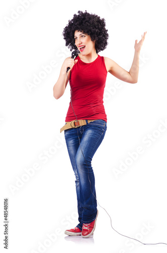 Photo: Woman with afro haircut on white Woman with afro haircut on white