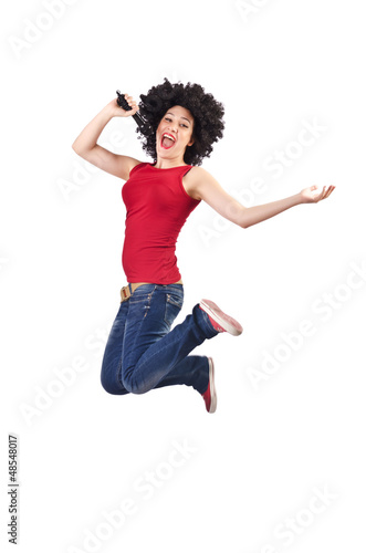 Photo: Woman with afro haircut on white Woman with afro haircut on white